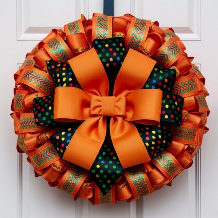 Halloween Theme Ribbon Wreath